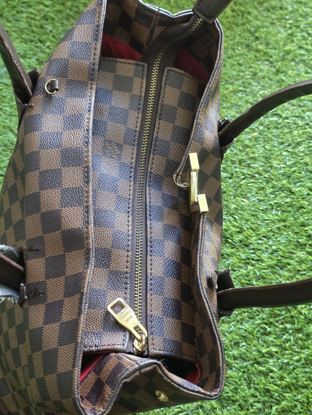 Louis Vuitton Monogram Tote Top Handle Bag Women Gold Logo 10x14 - Picture 11 of 15